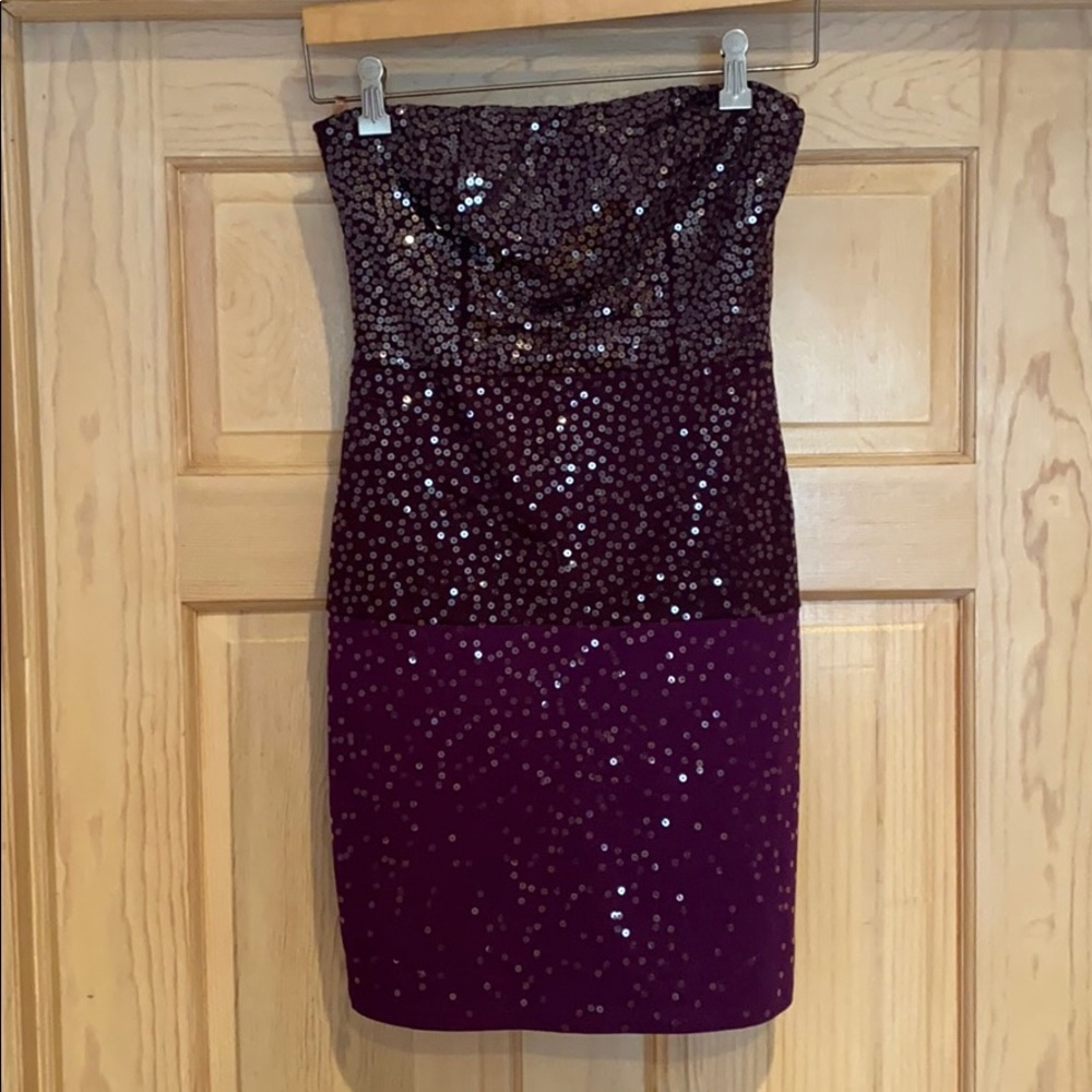 Strapless Sequined Purple Cocktail Dress